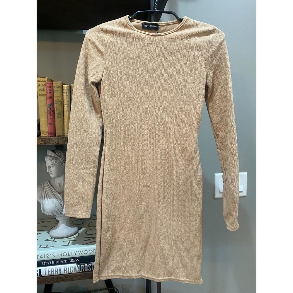 PrettyLittleThing Stone Long Sleeve Bodycon Mini Dress Women's Size 4 - Picture 4 of 6